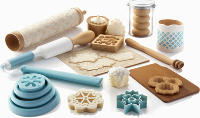 Fototapeta na wymiar a variety of cookie cutters and cookie decorating supplies. generative ai