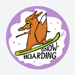 Illustration with sports fox snowboarding for advertising, clothes, accessories, souvenir products, magnets