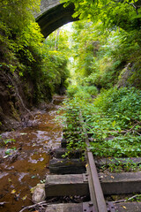 Abandoned railroad next to a small stream