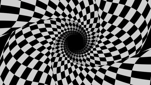 Rotating black and white checker spiral hypnotic illusion loop animation