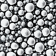 white spots of seashells on a black background