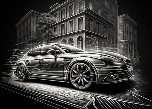 illustration shows a car. It travels on roads, ai art illustration 
