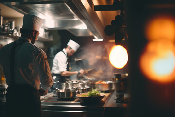 Culinary Mastery. Professional kitchen with chefs cooking. Gastronomy and culinary arts concept. AI Generative