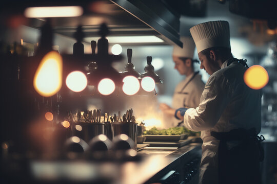 Culinary Mastery. Professional kitchen with chefs cooking. Gastronomy and culinary arts concept. AI Generative