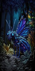 Obraz na płótnie Canvas blue giant butterfly being standing in the forest at night