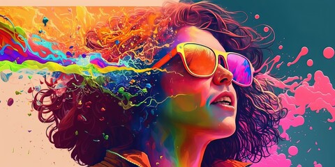 a person with glasses in rainbow color  splash, fiction person by ai generative