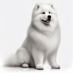 Cute nice white dog breed samoyed dog isolated on white close-up, beautiful pet, fluffy dog