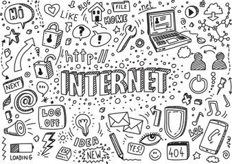 Internet doodle design elements, vector illustration set 