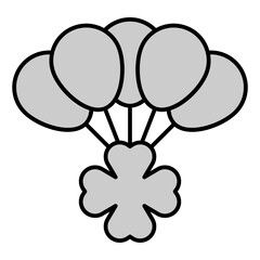Clover leaf rises on balloons - icon, illustration on white background, grey style