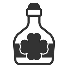 A bottle of rum and a clover leaf - icon, illustration on white background, glyph style