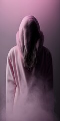 Fototapeta na wymiar Minimalistic Blur Silhouette Portrait in Pink Color Fog Background, Human Art Concept. Generative AI.