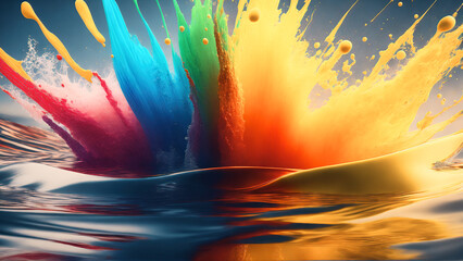 abstract wallpaper with rainbow water splash paint with vivid colors, generative AI