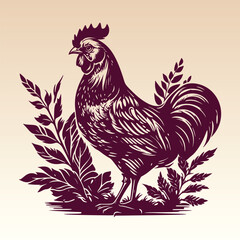 Hand drawn Rooster illustration. Vintage woodcut engraving style vector illustration.
