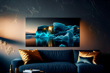 Antarctic ocean, iceberg landscape, turquoise water, sunny day. Interior pictures at home.