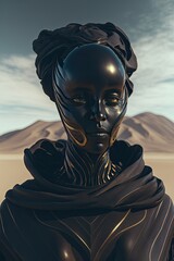 Black Alien Priestess of the Desert Planet. Generative AI.