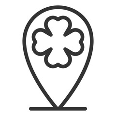 Location sign and clover leaf - icon, illustration on white background, outline style