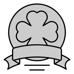 Ribbon encircles a clover leaf in a bowl - icon, illustration on white background, grey style