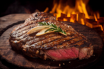 Picanha, traditional Brazilian barbecue. Beef steak barbecue, bbq steak on rustic wood, generative ai