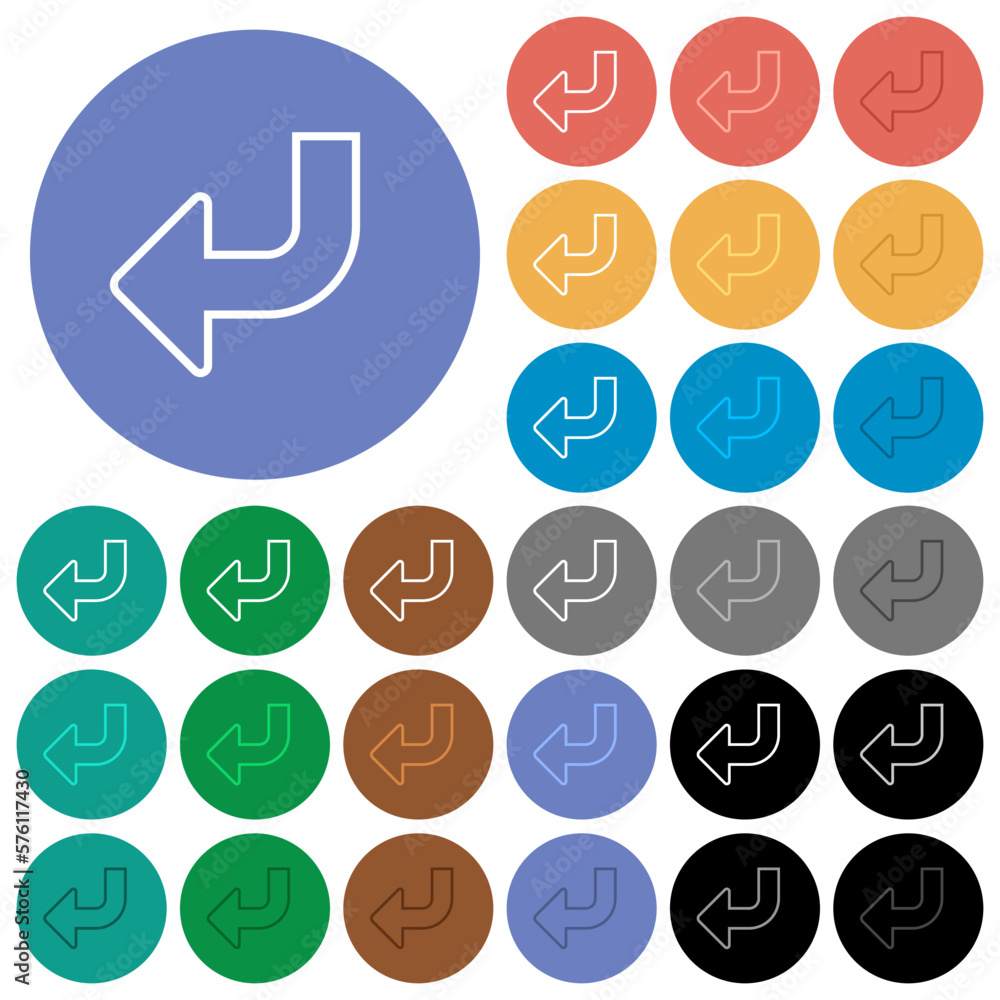 Poster bottom left side turn arrow solid round flat multi colored icons