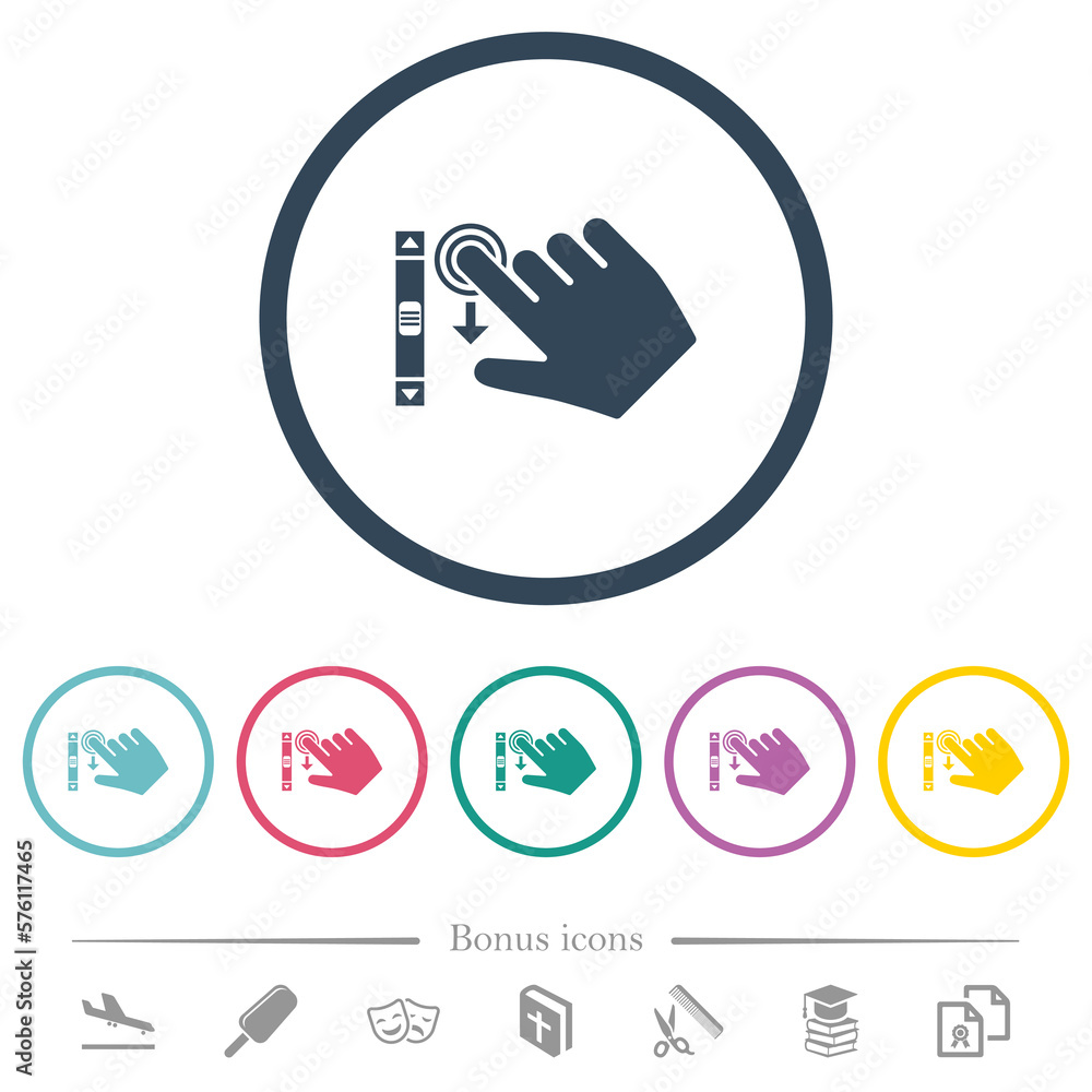 Aufkleber right handed scroll down gesture flat color icons in round outlines