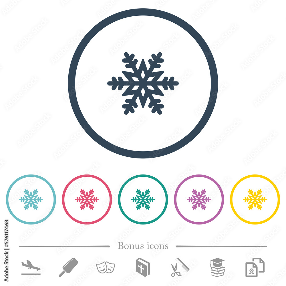 Poster snowflake flat color icons in round outlines