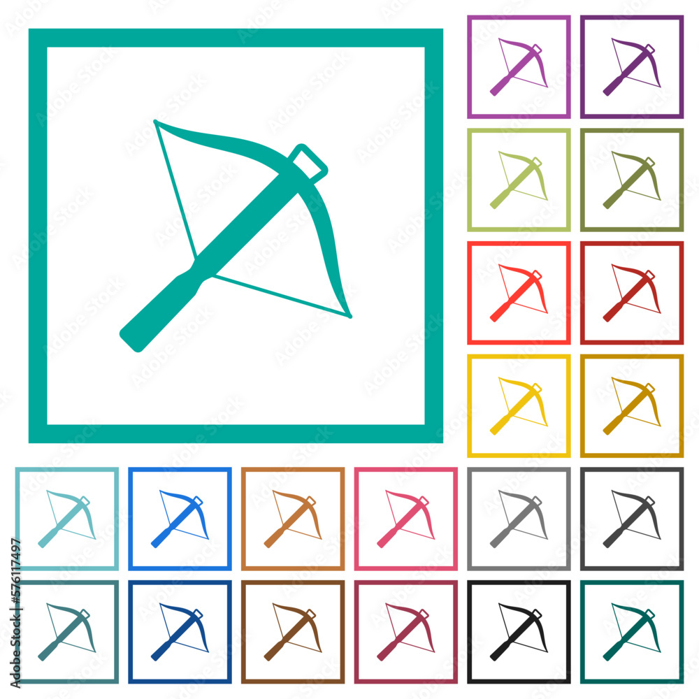 Poster crossbow flat color icons with quadrant frames