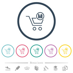 Cart save outline flat color icons in round outlines