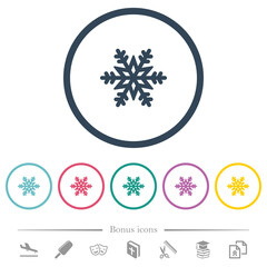 Snowflake flat color icons in round outlines