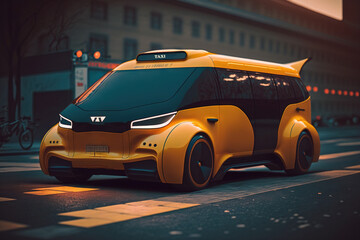 Fototapeta na wymiar Taxi electric car with autopilot, autonomous driving, the future, futuristic, ai