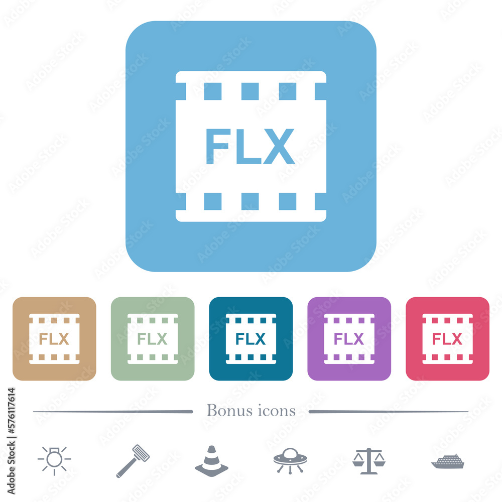 Aufkleber flx movie format flat icons on color rounded square backgrounds