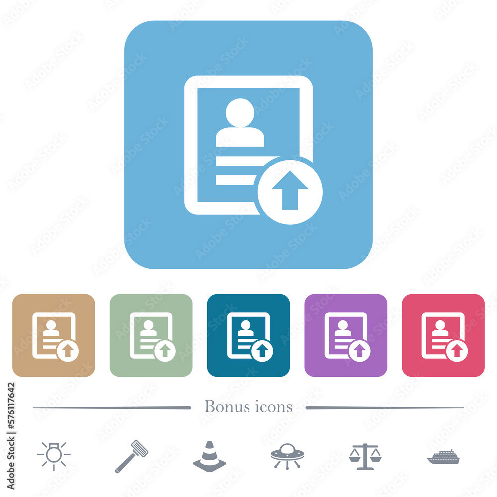 Poster move up contact flat icons on color rounded square backgrounds