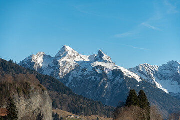 Alpine panorama at the lake Sihlsee in Switzerland