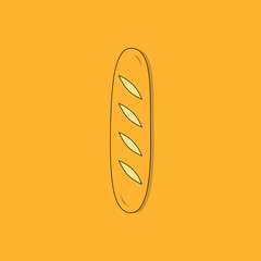 French baguette isolated on yellow background. Bakery product