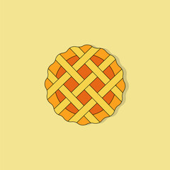 Cartoon apple pie isolated on a yellow background. Simple apple pie icon