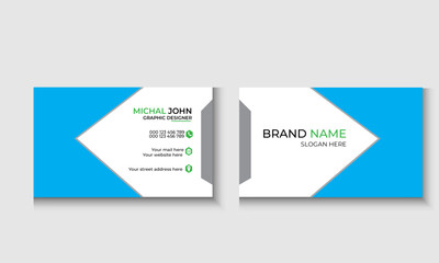 Professional creative modern minimalist business card design template with blue and black color background 