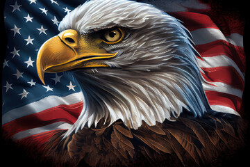 Naklejka premium american eagle with flag created with Generative AI technology