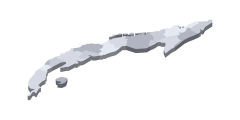 Fototapeta na wymiar Cuba political map of administrative divisions - provinces. 3D isometric blank vector map in shades of grey.