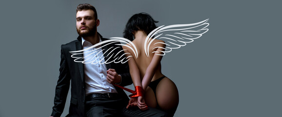 Angels couple, valentines day photo banner. Sensual couple kiss.Couple In Love. Romantic and love....