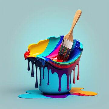 colorful paint brush and bucket (generative ai)