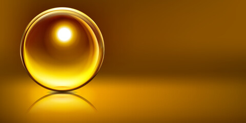 Abstract illustration with sphere with glare and reflection on yellow background