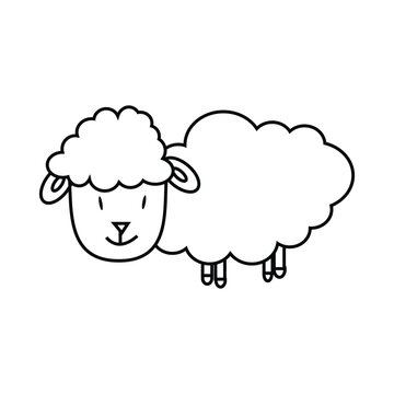 Cute sheep animal isolated icon vector illustration design iconic line style. A white lamb with thick fur and a cute shape. Suitable for sacrificial animal illustration design