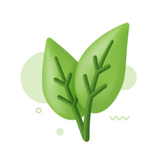 3D Leaf icon. Leaf of tree plant. Ecology, bio and natural products concept. 3d vector icon isolated on white. Cartoon minimal style