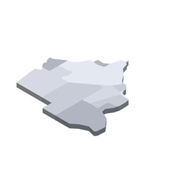 Botswana political map of administrative divisions - rural and urban districts. 3D isometric blank vector map in shades of grey.