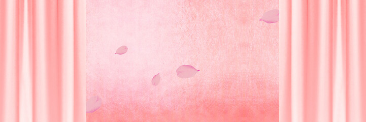 ピンクのカーテンと桜吹雪