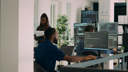 Database programer working on html script code to develop program app server with new use...