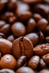 closeup of a pile of lying coffee beans