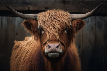portrait of a highland cow,  Created using generative AI tools. - obrazy, fototapety, plakaty