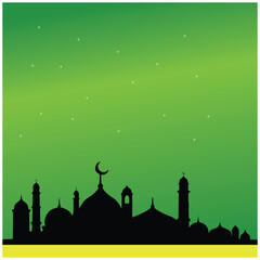 Mosque silhouette on green background, eps10 vector illustration. Illustration of greeting with a Muslim theme. Suitable for designing greeting cards, backdrops, banners etc