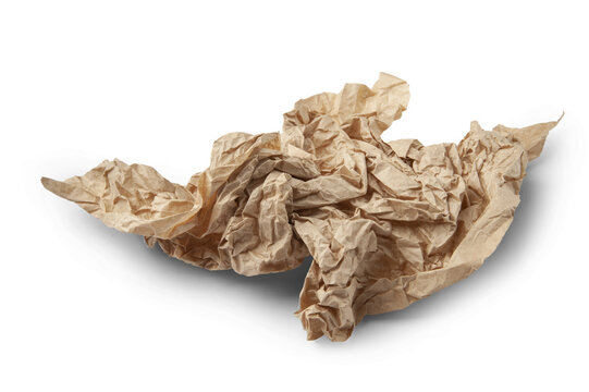 Crumpled Piece Of Brown Wrapping Paper Isolated