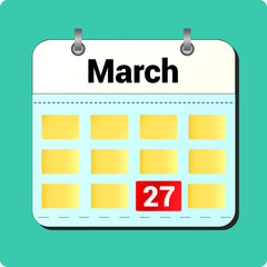 calendar vector drawing, date March 27 on the page